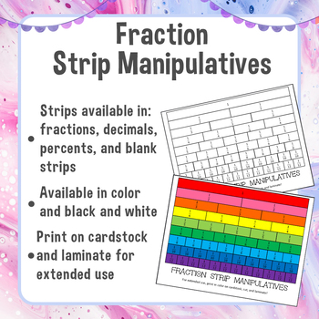 Preview of Fraction Strip Printable Manipulatives | Fractions, Decimals, & Percents