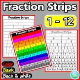 Fraction Strips 1-12 Chart Bars Printable Color, B&W, Blan