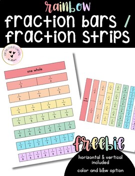Preview of Fraction Strips Fraction Bars Printable Horizontal Vertical Unit Fractions