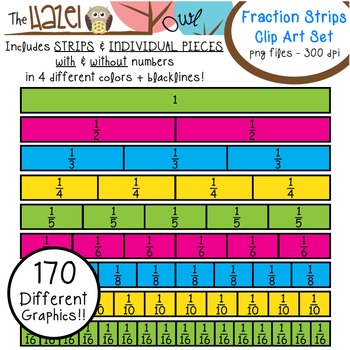 Preview of Fraction Strips & Pieces Set: Clip Art Graphics for Teachers