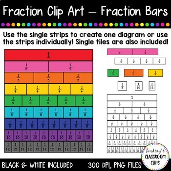 Preview of Fraction Clip Art -  Fraction Bars & Tiles!  Color and Black & White Included!