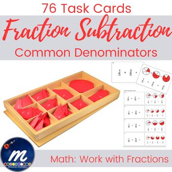 Preview of Fraction Subtraction Task Command Cards Proper Common Denominators Set of 76