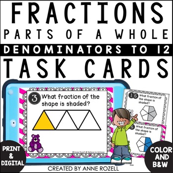 Preview of Fractions as Part of a Whole Task Cards