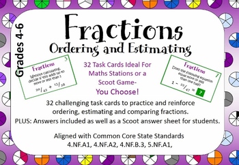 Preview of Fraction Task Cards. 32 Cards for ordering, estimating and comparing fractions