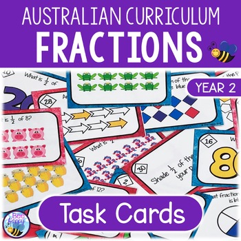 Preview of Fraction Task Cards Australian Curriculum Year 2