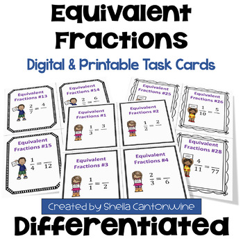 Preview of Equivalent Fractions Task Cards - Differentiated