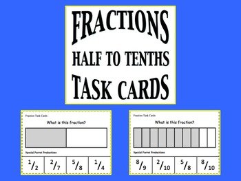Preview of Fraction Task Cards - Half to Tenths