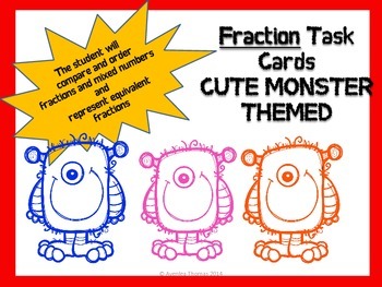 Preview of Fraction Task Cards--MONSTER THEMED