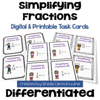 Preview of Simplifying Fractions Task Cards - Differentiated