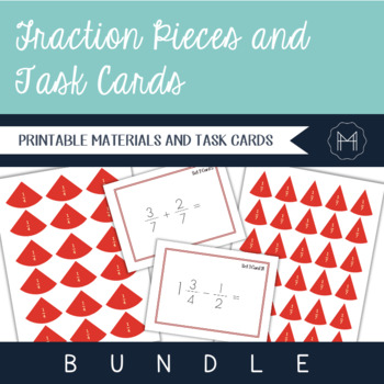 Preview of Fraction Task Cards and Printable Pieces Bundle