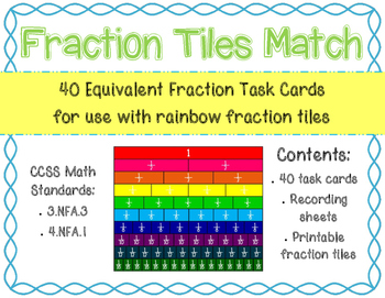 Preview of Fraction Tiles Match: Task Cards to find equivalent Fractions