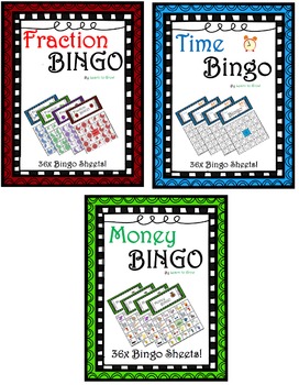 Preview of Fraction Time and Money Bingo! 3 sets of 36 sheets!!