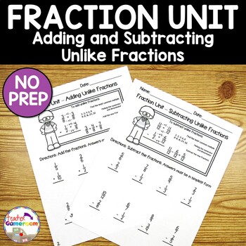 Preview of Adding and Subtracting Unlike Fractions Worksheets | Fraction Unit