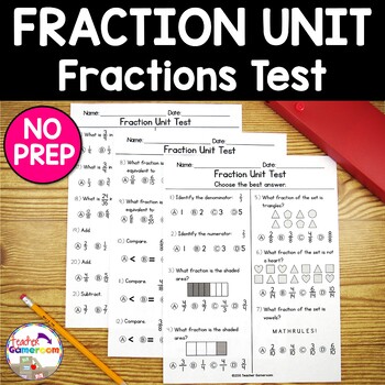 Preview of Fraction Test - Fraction Assessment - No Prep Activities