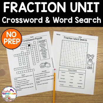 Preview of Fraction Unit - Fraction Crossword and Word Search