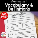 Fraction Unit - Fraction Vocabulary and Definitions