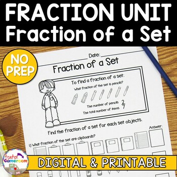 Preview of Fraction Unit - Fraction of a Set Worksheet | Fractions No Prep Printables