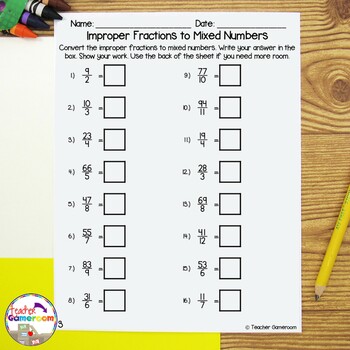 fraction unit improper fractions to mixed numbers