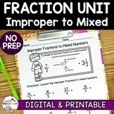 Fraction Unit - Improper Fractions to Mixed Numbers Worksheet