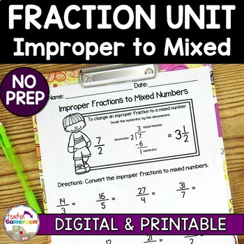 Preview of Fraction Unit - Improper Fractions to Mixed Numbers Worksheet