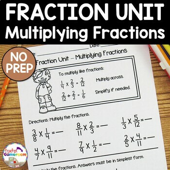 Preview of Fraction Unit - Multiplying Fractions Worksheets