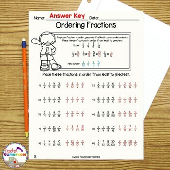 Fraction Unit Ordering Fractions By Teacher Gameroom Tpt