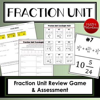 Preview of Fraction Unit Review Scavenger Hunt & Assessment