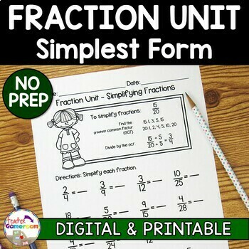 Preview of Fraction Unit - Simplifying Fractions Worksheets