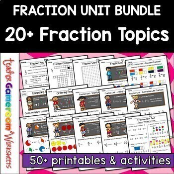 Preview of Fraction Unit Worksheet Bundle - Fraction Set - Fraction Printables