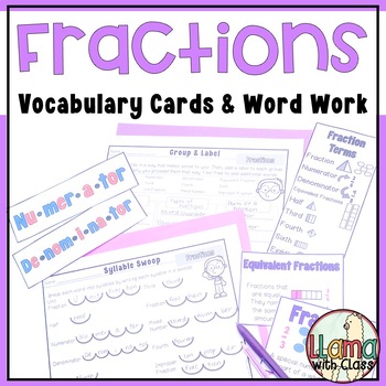 Preview of Fractions Vocabulary Activities Free