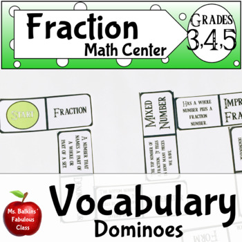 Preview of Fraction Vocabulary Dominoes Math Center Activity