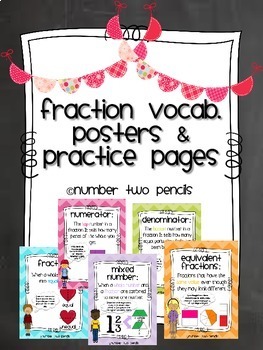 Preview of Fraction Vocabulary Posters & Practice Pages