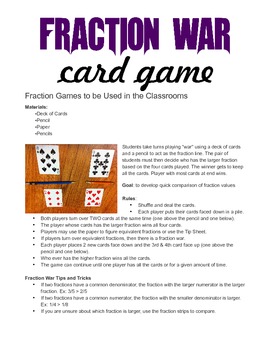 Preview of Fraction War Card Game