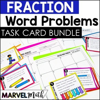 Preview of Fraction Word Problem Bundle: 72 task cards to add, subtract, multiply & divide