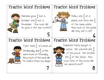 Fraction Word Problem Task Cards by Ashleigh | TPT