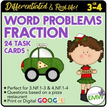 Preview of Fraction Word Problems Story Problems using Restaurant Print or Digital