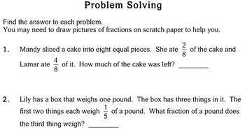 Fraction Word Problems, 3rd grade - worksheets - Individualized Math