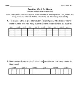 Preview of Fraction Word Problems with Visuals (Middle School Level)