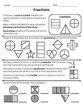 Preview of Fraction Worksheet (3rd, 4th, 5th)