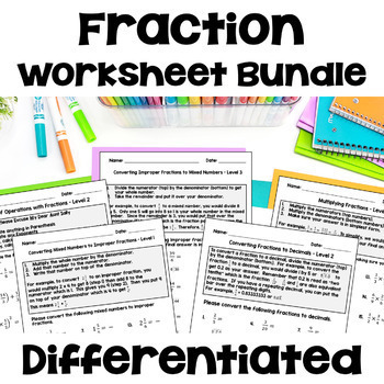 Preview of Fraction Worksheet Bundle - Differentiated