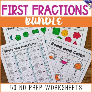 Preview of Fraction Worksheet Bundle, Easy, Kindergarten, Grade One, Reading Fractions