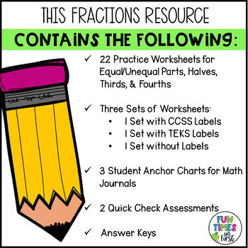 Fraction Worksheets by Fun Times in First | Teachers Pay Teachers