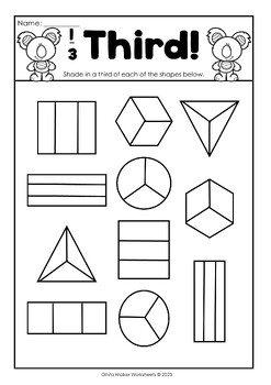 fraction worksheets half third quarter kindergarten pre k grade one