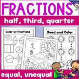 Fraction Worksheets - Half, Third, Quarter (Kindergarten /
