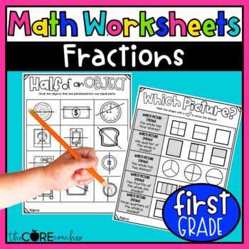 Preview of Fraction Worksheets - Halves & Fourths - 1st Grade Math Practice