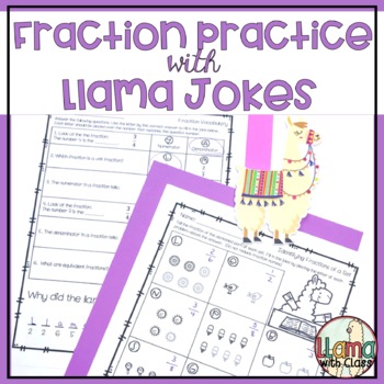 Preview of Fraction Worksheets with Llama Jokes - Third Grade Fraction Practice