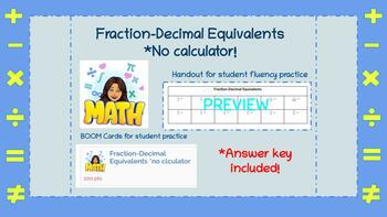 Preview of Fraction and Decimal Equivalents *No calculator