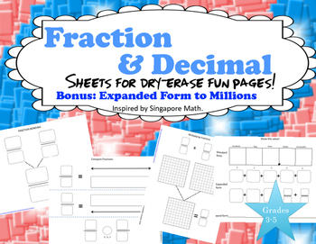 Preview of Fraction and Decimal Fun Page Sheets    Inspired by Singapore Math