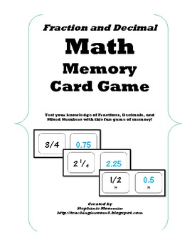 Fraction And Decimal Math Memory Game