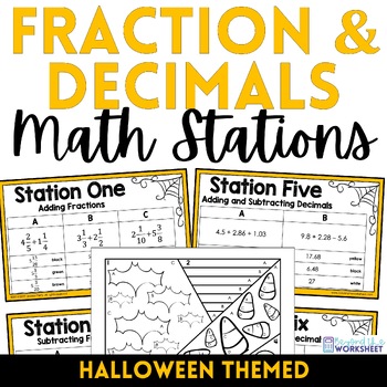 Preview of Fraction and Decimal Operations Halloween Math Stations | Math Centers